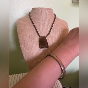 Brown Pendant Necklace and Bracelet Set